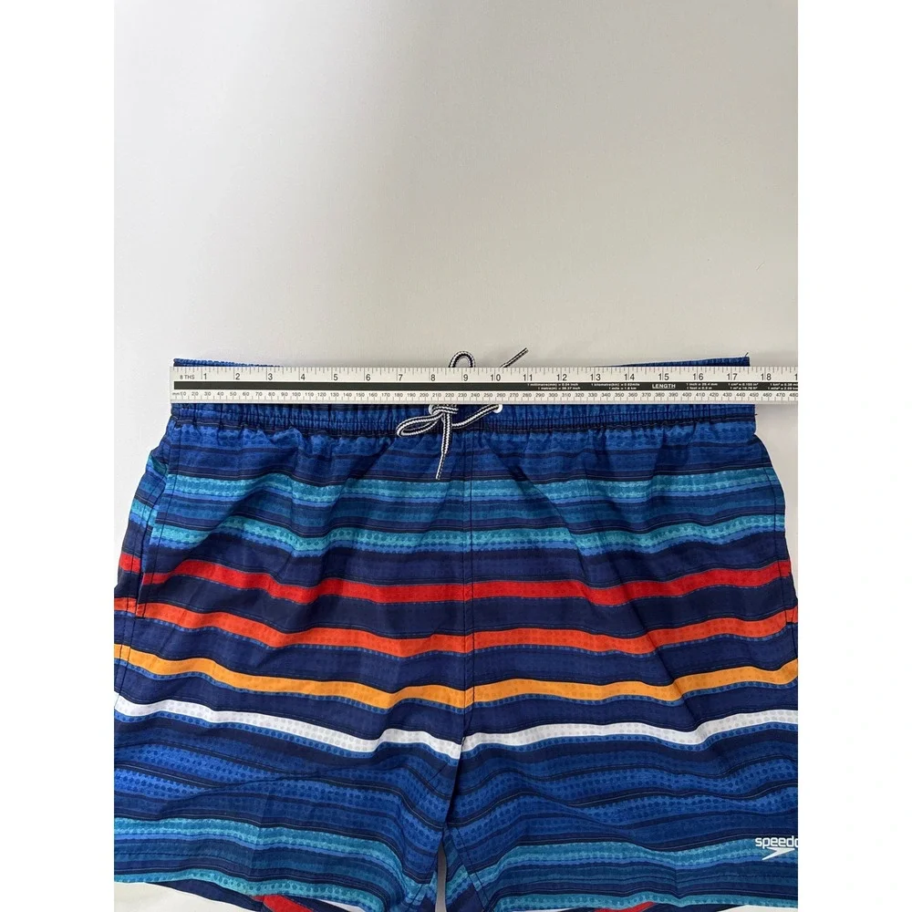 Speedo Mens XL Swim Trunks Blue Striped Board Shorts Mesh Liner 7784576